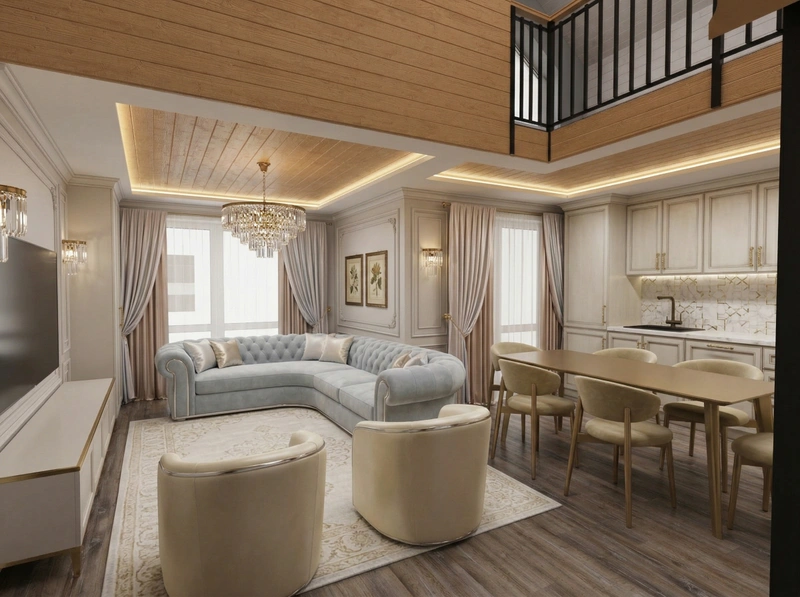 Дизайн гостиной в стиле Неоклассика — фото интерьера от нейросети RoomGPT