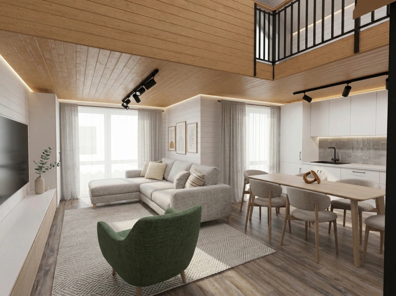 Дизайн гостиной в стиле Сканди — фото интерьера от нейросети RoomGPT