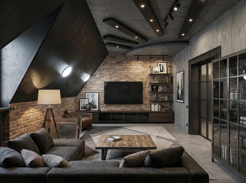 Дизайн интерьера в стиле Лофт — Гостиная от нейросети RoomGPT