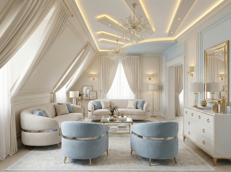 Дизайн интерьера в стиле Неоклассика — Гостиная от нейросети RoomGPT