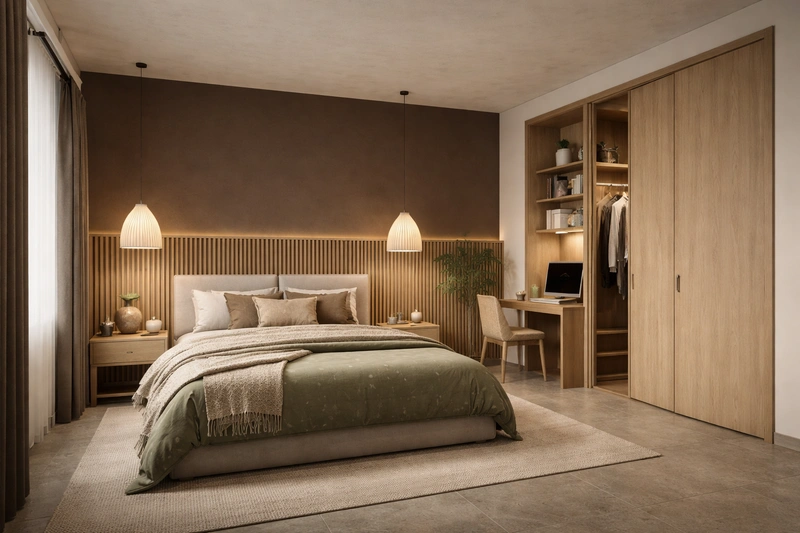 Дизайн спальни в стиле Japandi — фото интерьера от нейросети RoomGPT