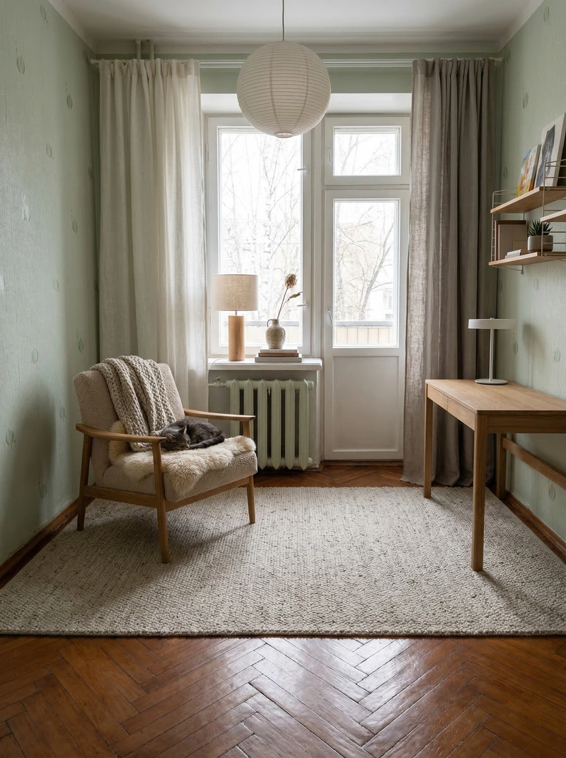 Дизайн спальни в стиле Хюгге — фото интерьера от нейросети RoomGPT