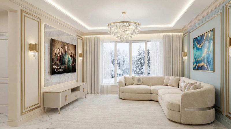 Дизайн гостиной в стиле Неоклассика — фото интерьера от нейросети RoomGPT