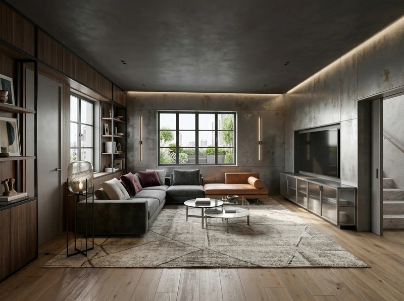 Дизайн гостиной в стиле Лофт — фото интерьера от нейросети RoomGPT
