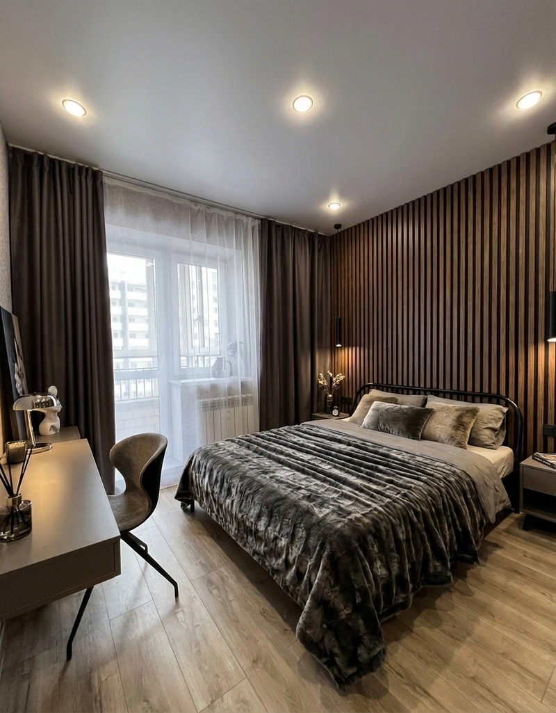 Дизайн интерьера в стиле Контемпорари — Спальня от нейросети RoomGPT