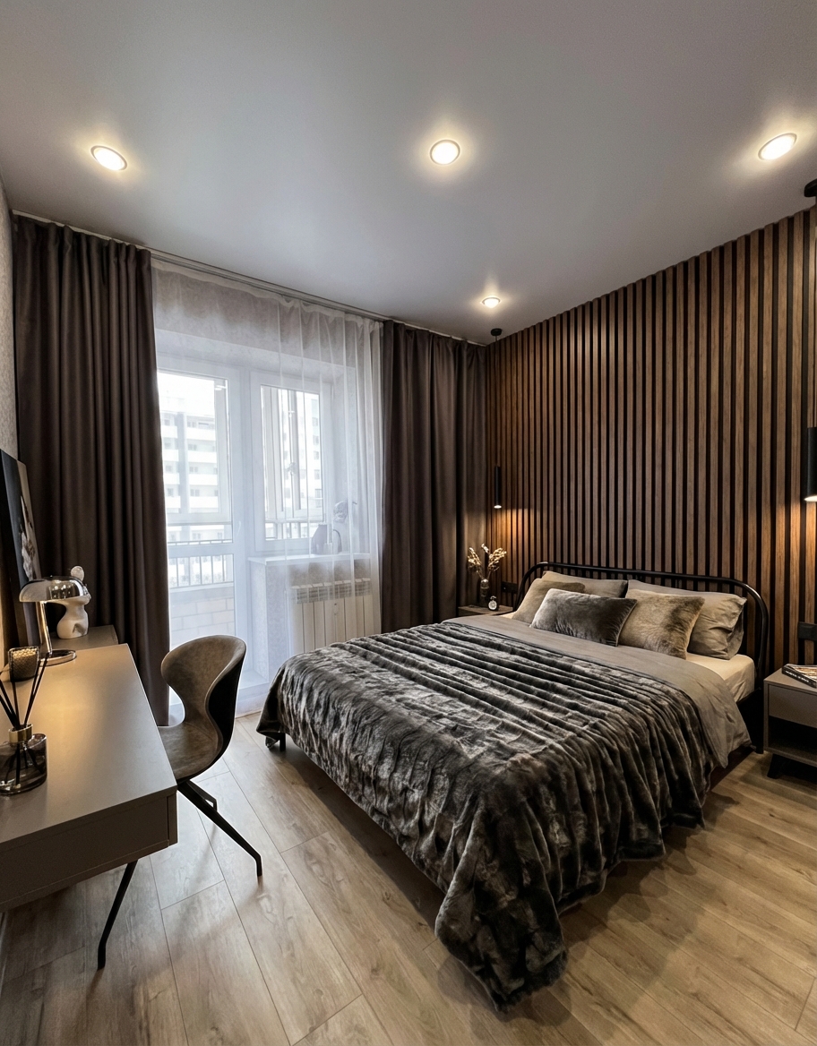 Дизайн спальни в стиле Контемпорари — фото интерьера от нейросети RoomGPT