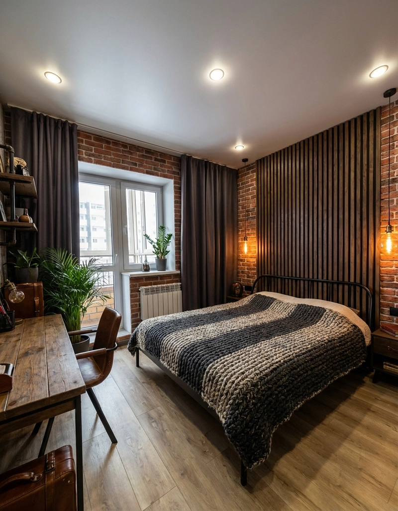 Дизайн интерьера в стиле Лофт — Спальня от нейросети RoomGPT