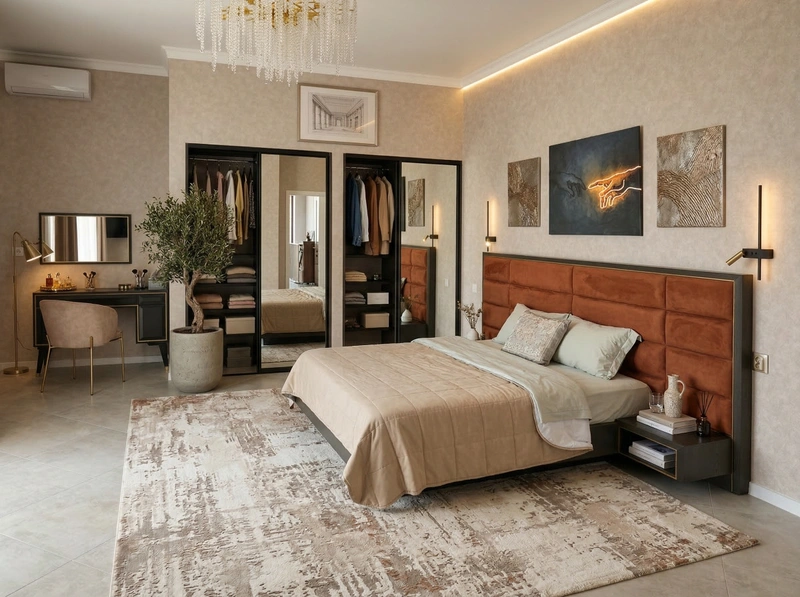 Дизайн спальни в стиле Контемпорари — фото интерьера от нейросети RoomGPT