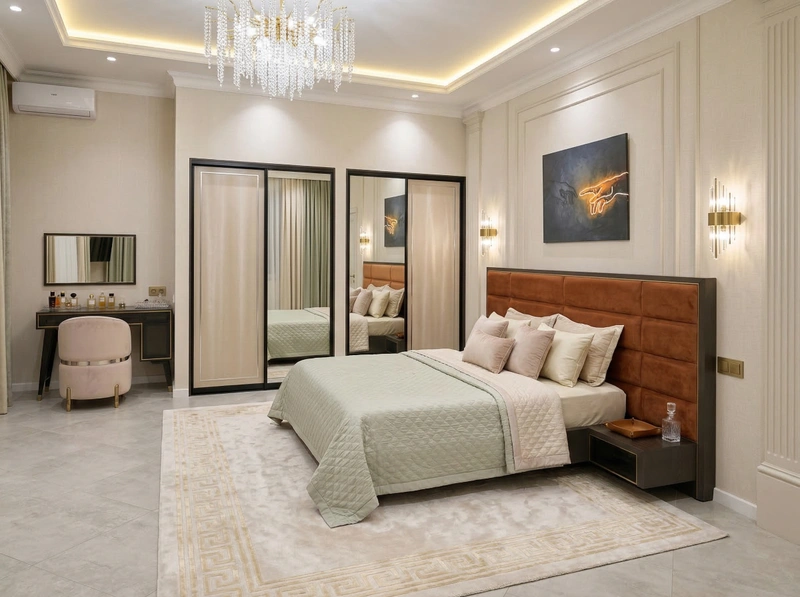 Дизайн спальни в стиле Неоклассика — фото интерьера от нейросети RoomGPT