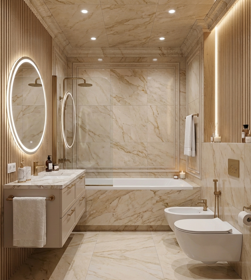Дизайн ванной в стиле Неоклассика — фото интерьера от нейросети RoomGPT