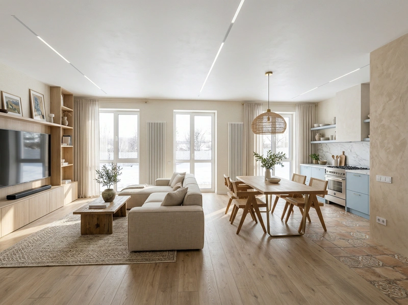 Дизайн гостиной в стиле Сканди — фото интерьера от нейросети RoomGPT