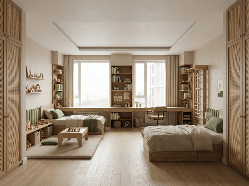 Дизайн детской в стиле Japandi — фото интерьера от нейросети RoomGPT