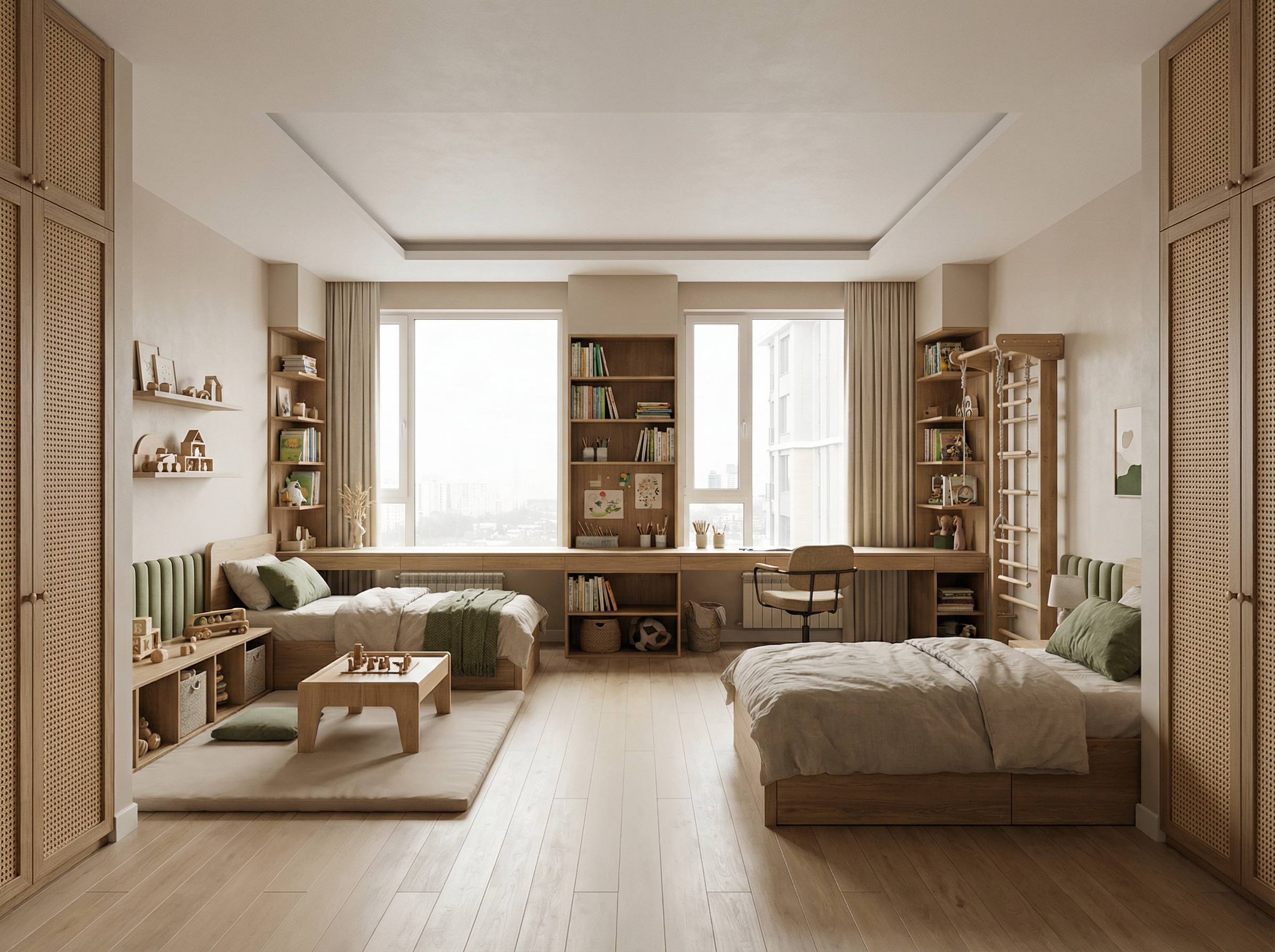 Дизайн детской в стиле Japandi — фото интерьера от нейросети RoomGPT