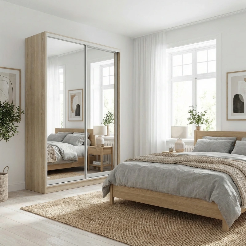 Дизайн спальни в стиле Сканди — фото интерьера от нейросети RoomGPT