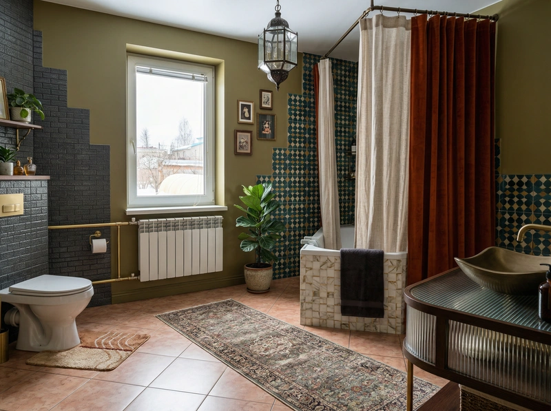 Дизайн интерьера в стиле Эклектика — Ванная от нейросети RoomGPT