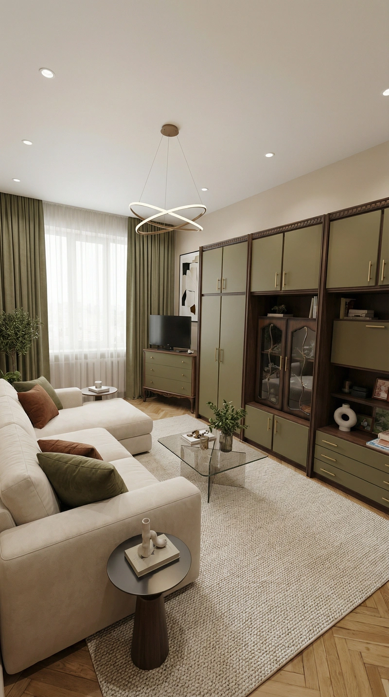 Дизайн интерьера в стиле Контемпорари — Гостиная от нейросети RoomGPT