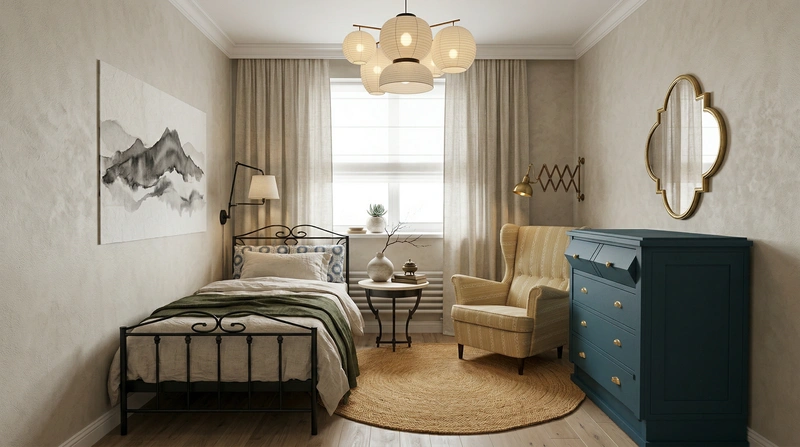 Дизайн спальни в стиле Japandi — фото интерьера от нейросети RoomGPT