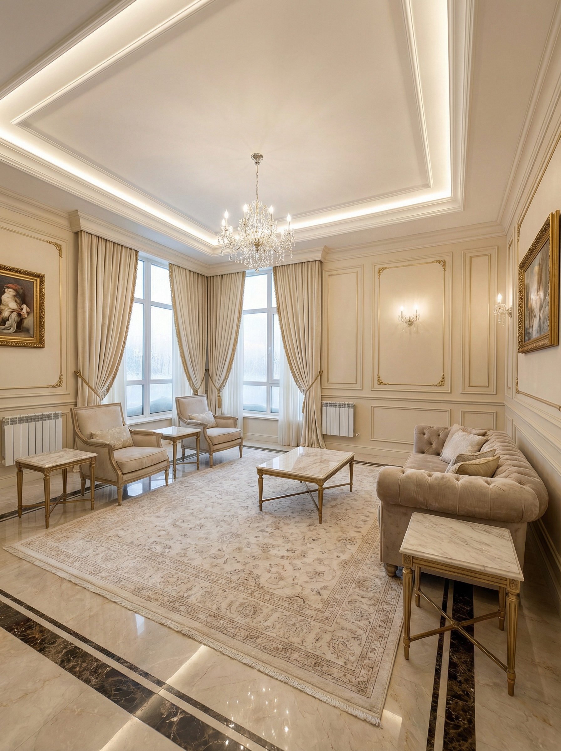 Дизайн гостиной в стиле Классика — фото интерьера от нейросети RoomGPT