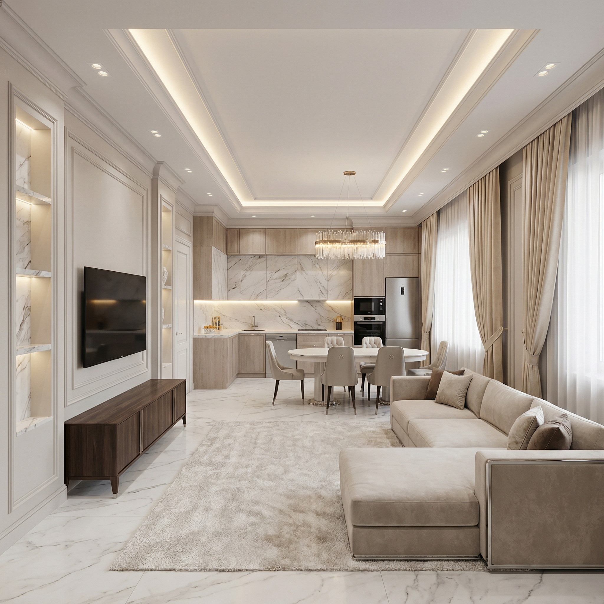 Дизайн гостиной в стиле Классика — фото интерьера от нейросети RoomGPT