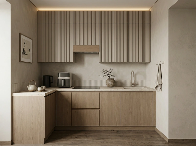 Дизайн кухни в стиле Japandi — фото интерьера от нейросети RoomGPT