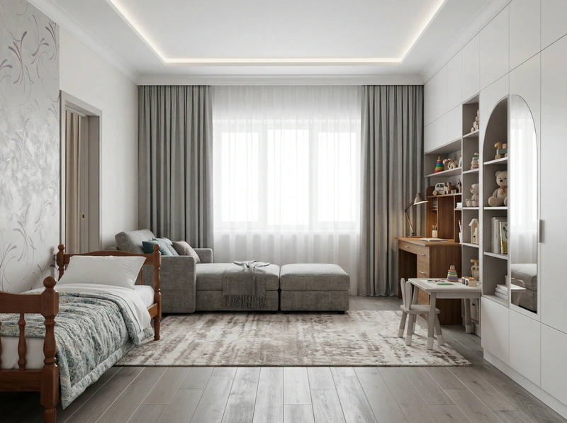 Дизайн детской в стиле Контемпорари — фото интерьера от нейросети RoomGPT