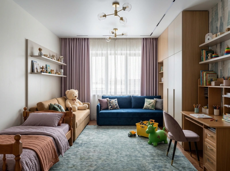 Дизайн детской в стиле Эклектика — фото интерьера от нейросети RoomGPT