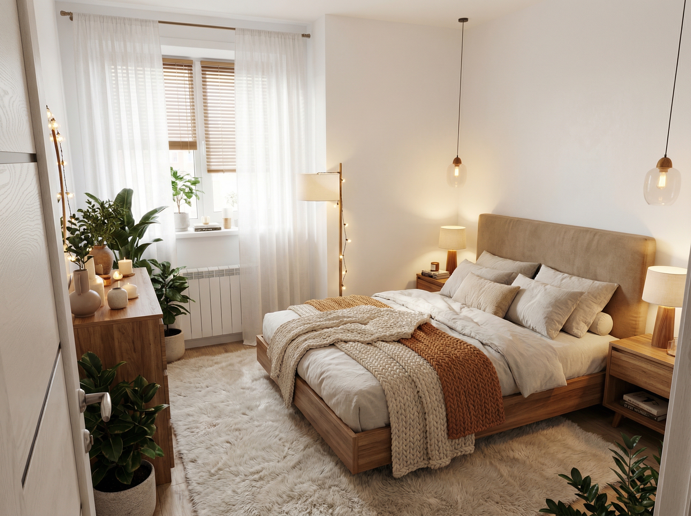 Дизайн спальни в стиле Хюгге — фото интерьера от нейросети RoomGPT
