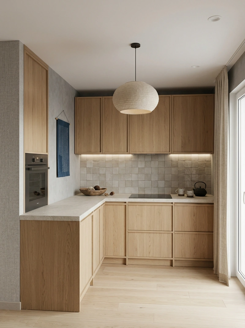 Дизайн кухни в стиле Japandi — фото интерьера от нейросети RoomGPT