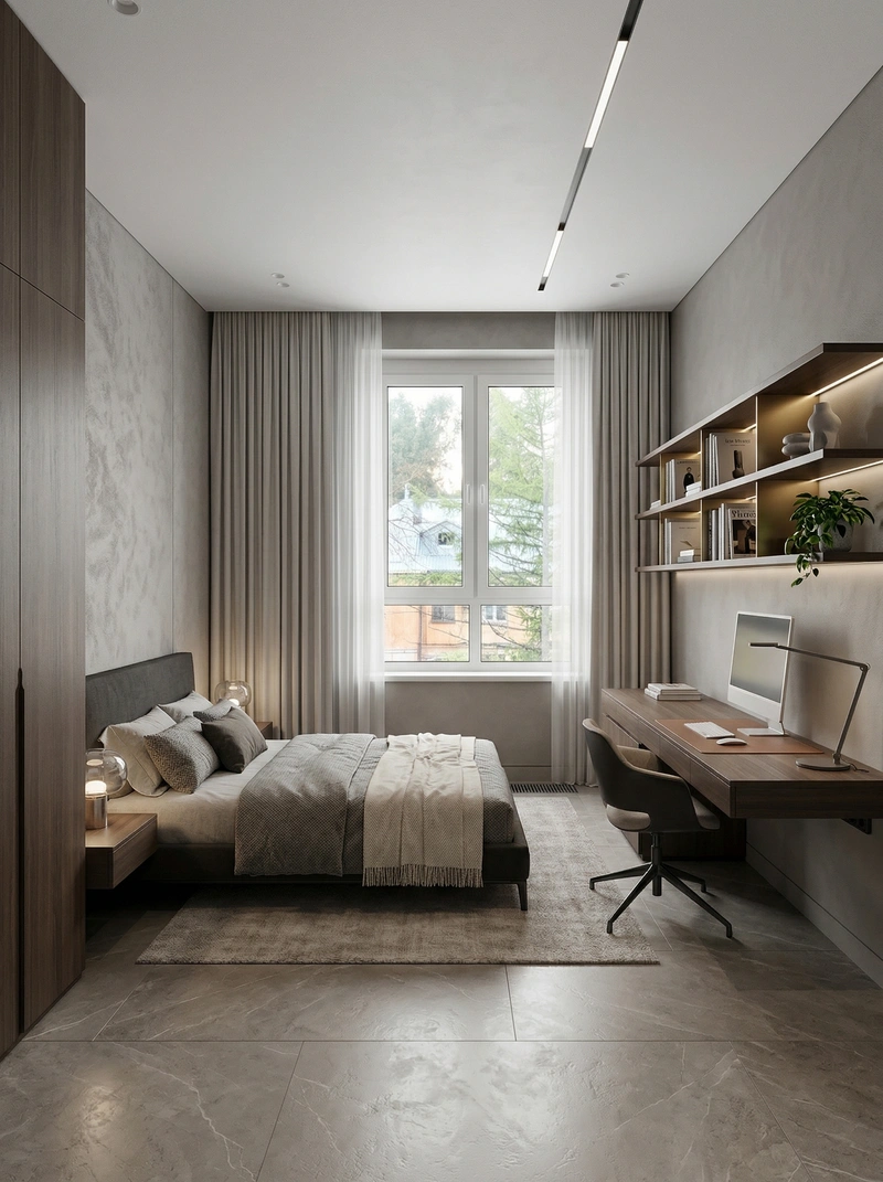 Дизайн спальни в стиле Контемпорари — фото интерьера от нейросети RoomGPT