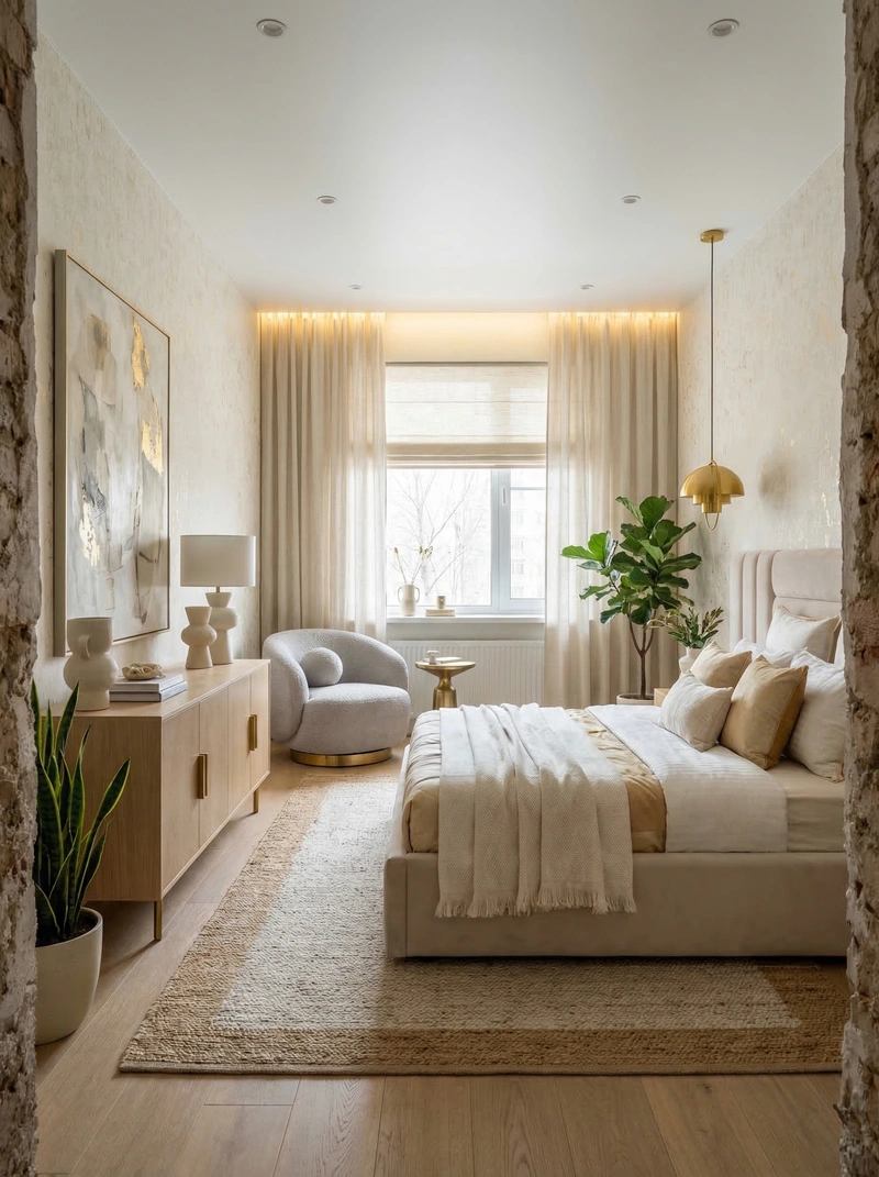 Дизайн спальни в стиле Эклектика — фото интерьера от нейросети RoomGPT