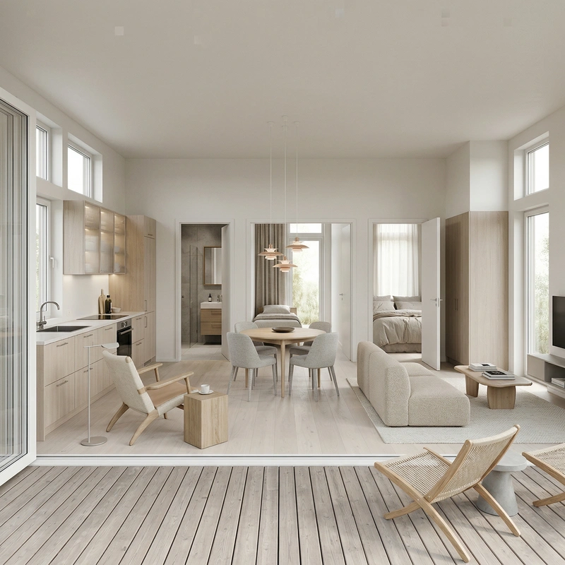 Дизайн гостиной в стиле Сканди — фото интерьера от нейросети RoomGPT