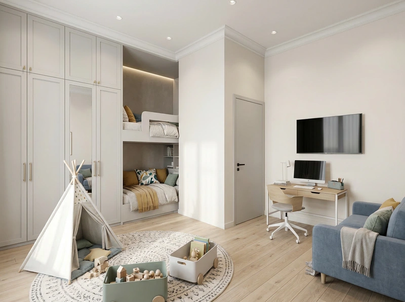 Дизайн детской в стиле Контемпорари — фото интерьера от нейросети RoomGPT
