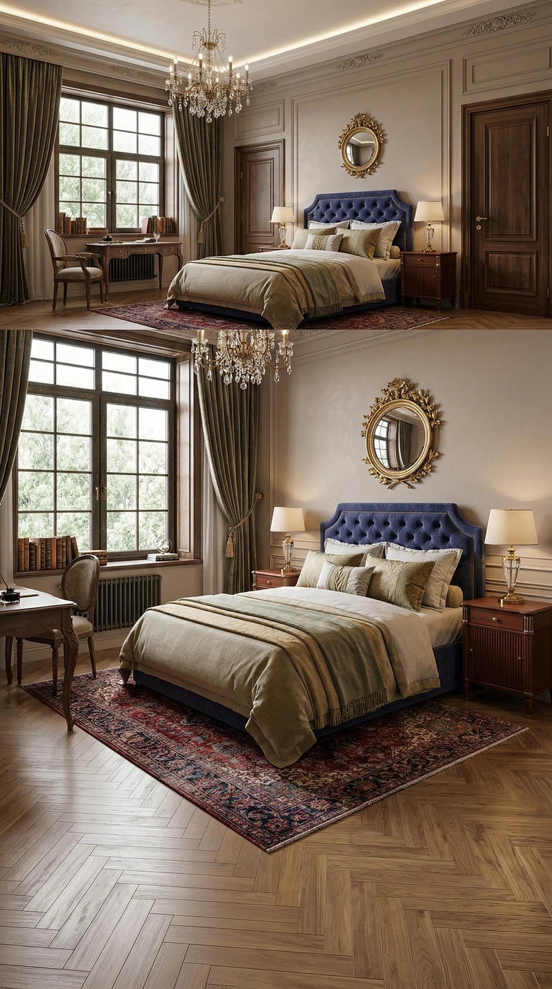 Дизайн спальни в стиле Классика — фото интерьера от нейросети RoomGPT