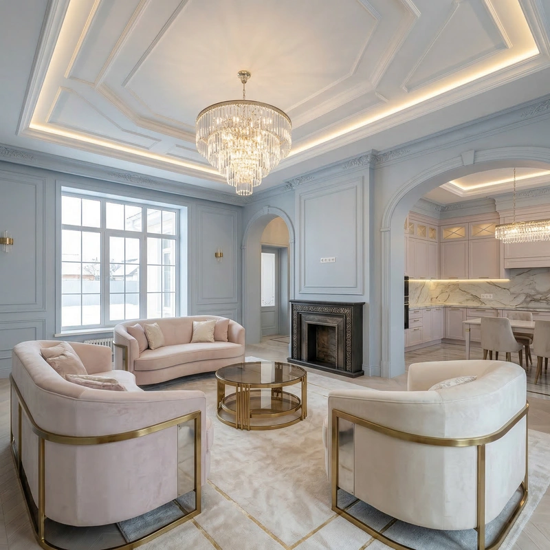Дизайн интерьера в стиле Неоклассика — Гостиная от нейросети RoomGPT