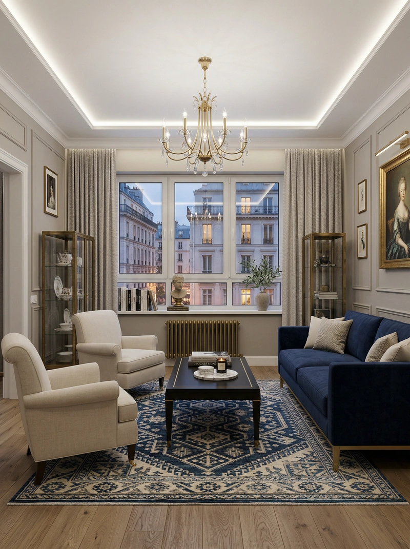 Дизайн интерьера в стиле Классика — Гостиная от нейросети RoomGPT