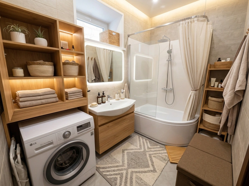 Дизайн ванной в стиле Сканди — фото интерьера от нейросети RoomGPT