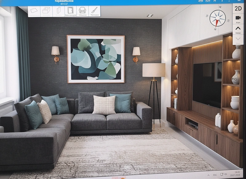 Дизайн интерьера в стиле Контемпорари — Гостиная от нейросети RoomGPT