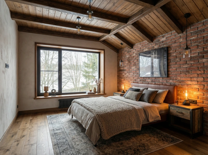 Дизайн интерьера в стиле Лофт — Спальня от нейросети RoomGPT