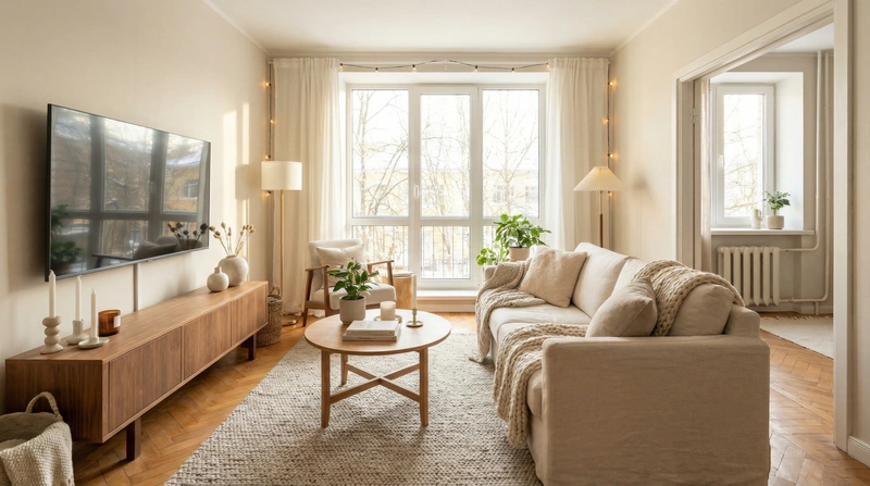 Дизайн интерьера в стиле Хюгге — Гостиная от нейросети RoomGPT