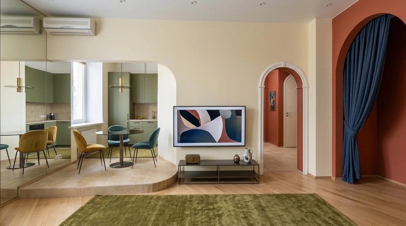 Дизайн интерьера в стиле Эклектика — Гостиная от нейросети RoomGPT