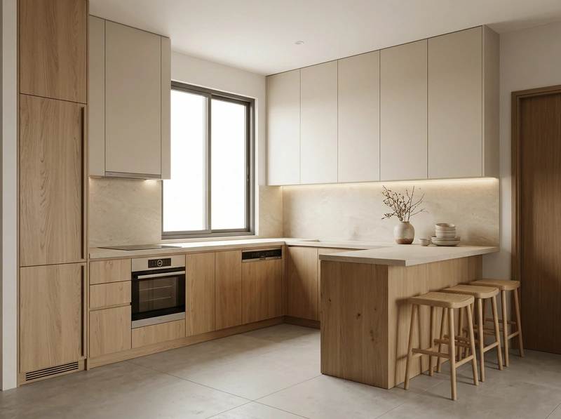 Дизайн кухни в стиле Japandi — фото интерьера от нейросети RoomGPT