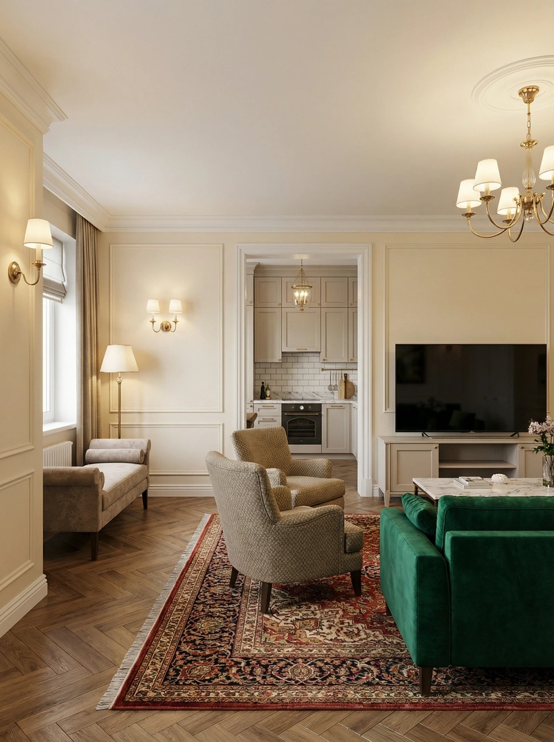 Дизайн интерьера в стиле Классика — Гостиная от нейросети RoomGPT