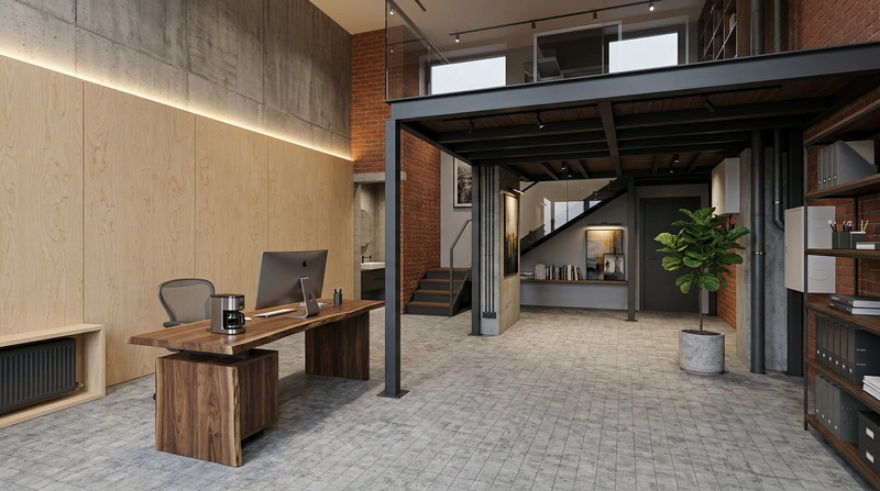 Дизайн интерьера в стиле Лофт — Кабинет от нейросети RoomGPT