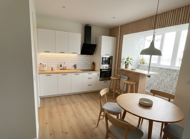 Дизайн интерьера в стиле Хюгге — Кухня от нейросети RoomGPT