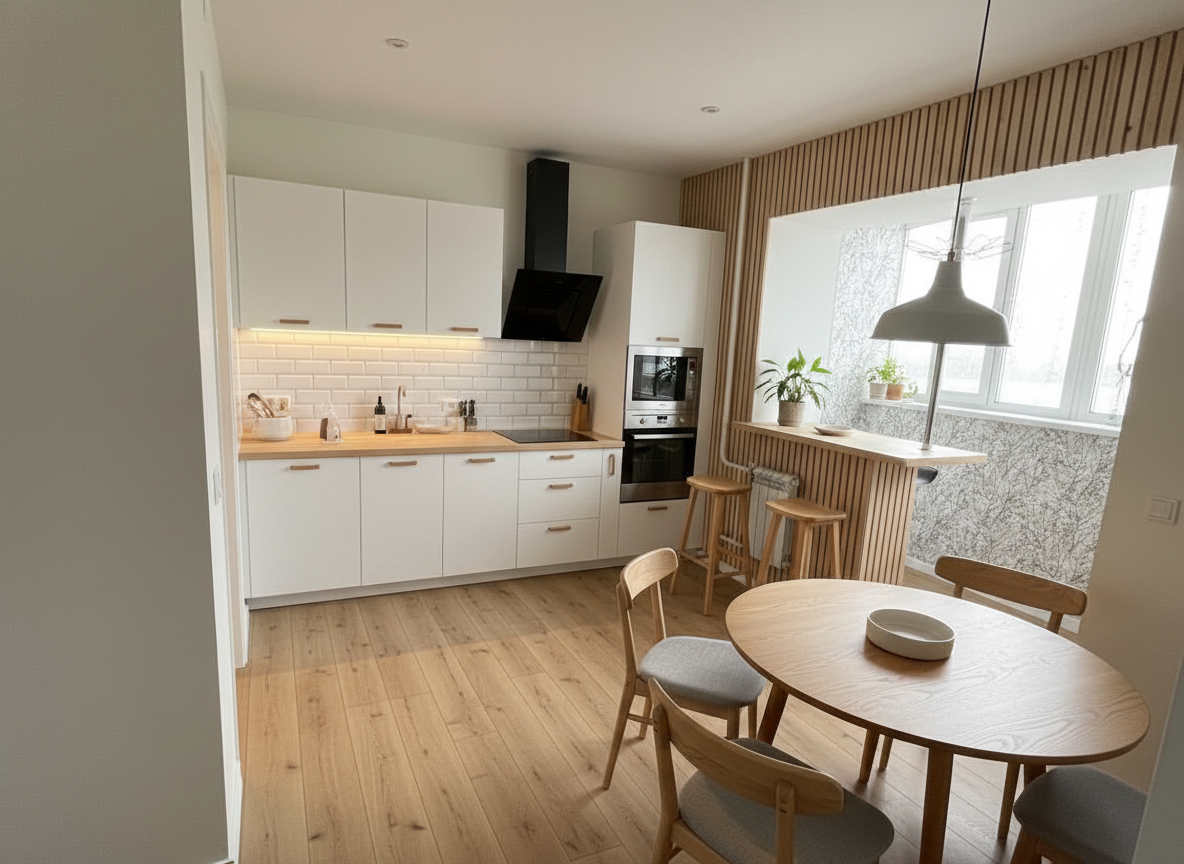 Дизайн кухни в стиле Хюгге — фото интерьера от нейросети RoomGPT