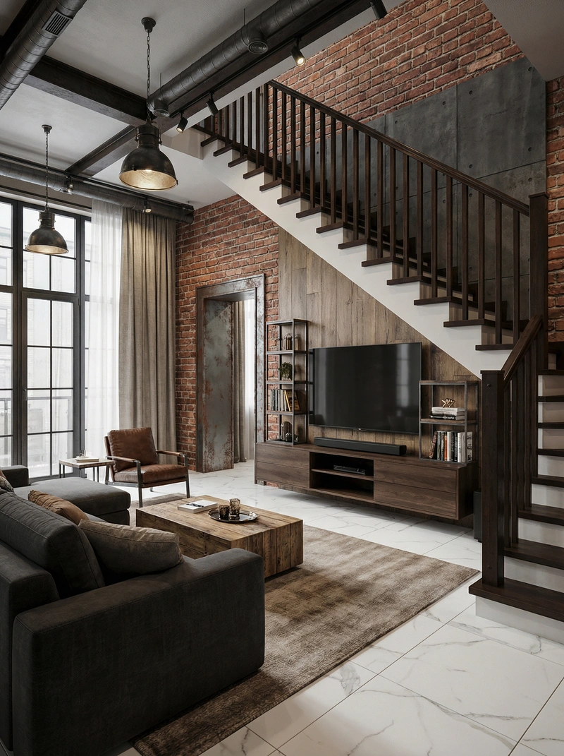 Дизайн интерьера в стиле Лофт — Гостиная от нейросети RoomGPT