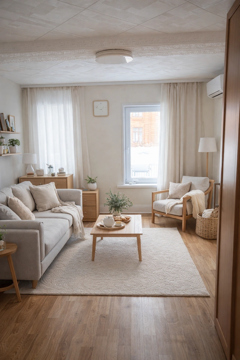 Дизайн интерьера в стиле Хюгге — Гостиная от нейросети RoomGPT