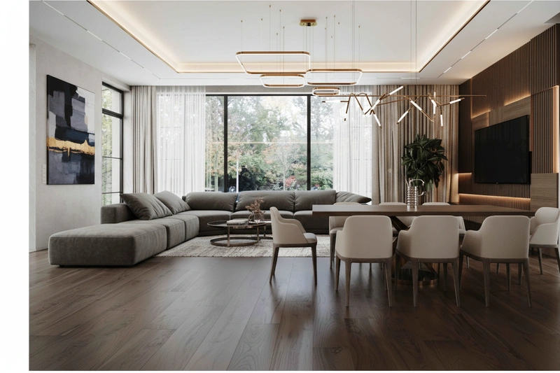 Дизайн интерьера в стиле Контемпорари — Гостиная от нейросети RoomGPT