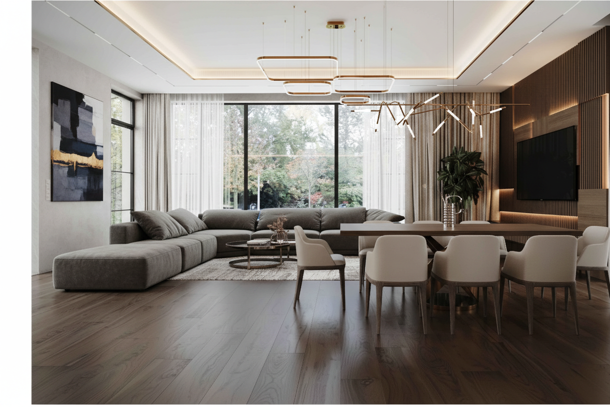 Дизайн гостиной в стиле Контемпорари — фото интерьера от нейросети RoomGPT