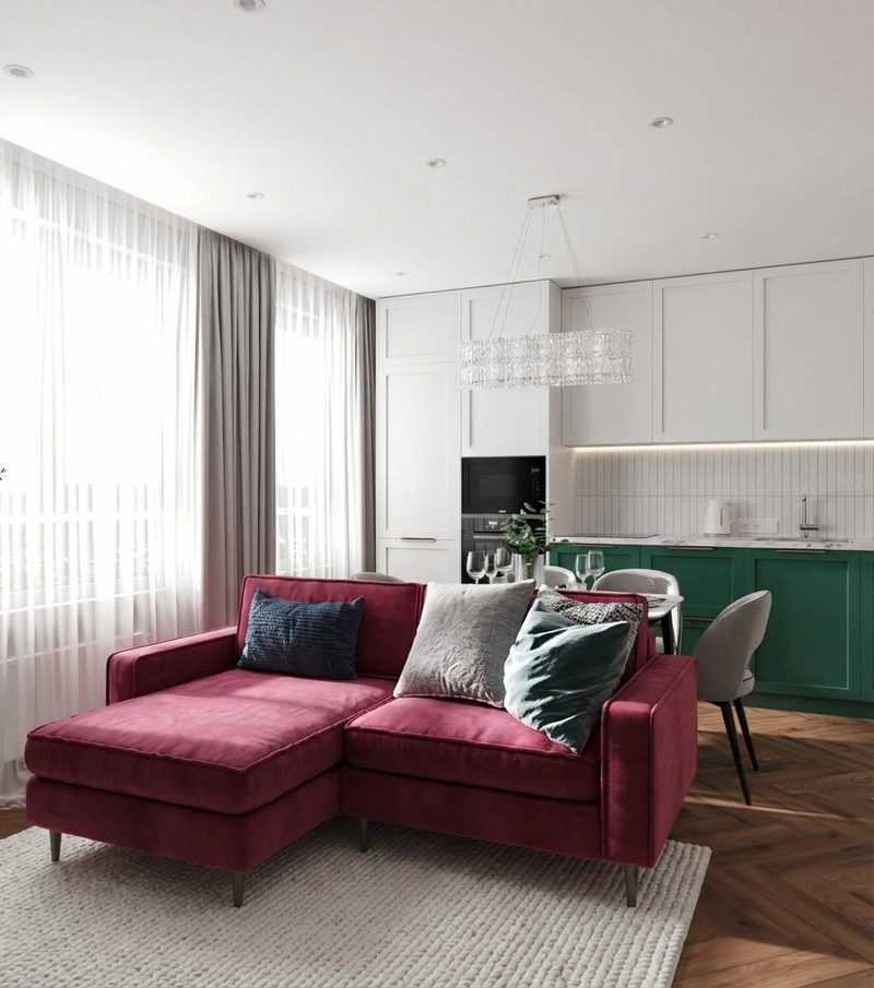 Дизайн интерьера в стиле Контемпорари — Гостиная от нейросети RoomGPT